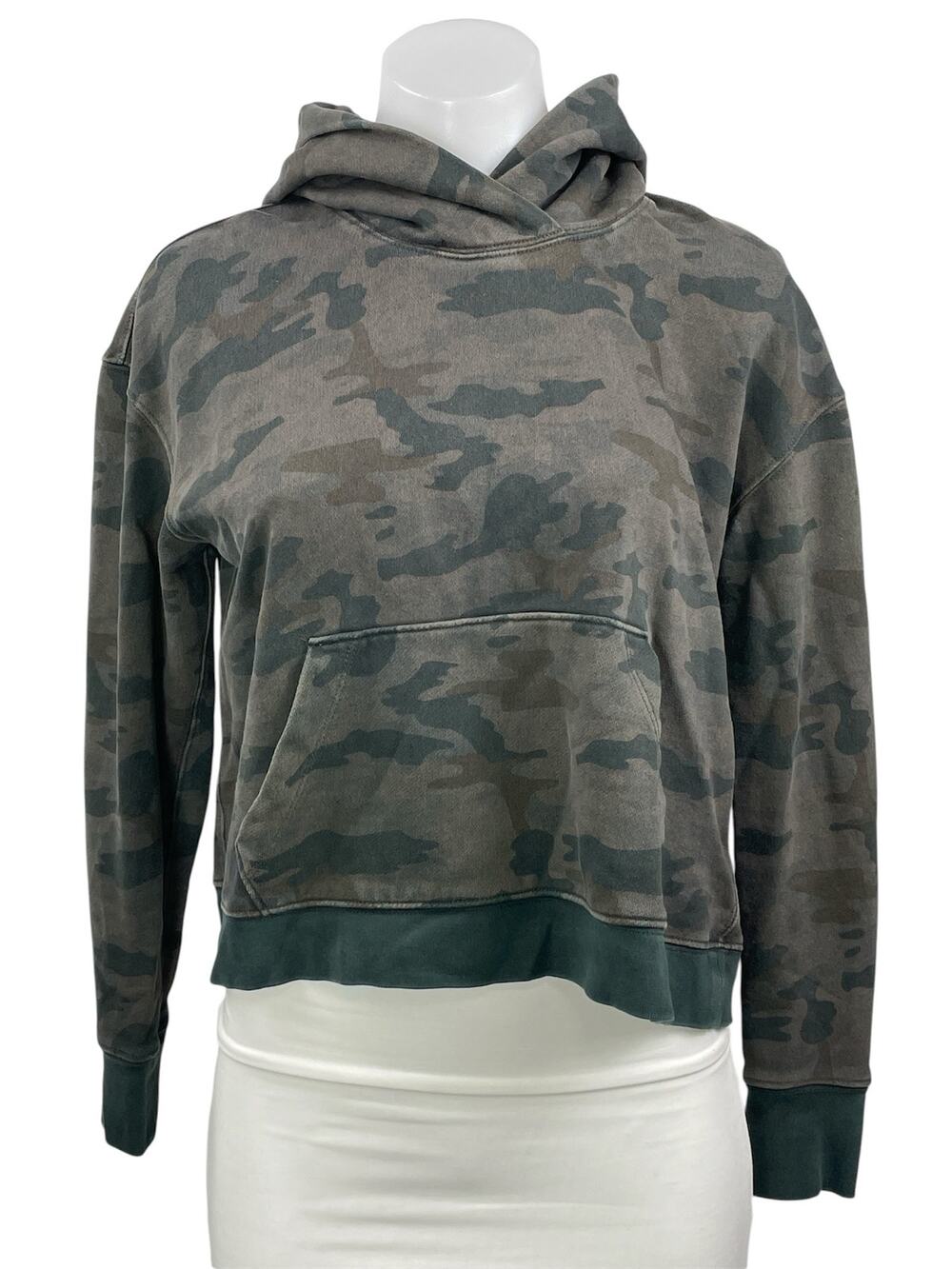 James Perse Green Gray Camo Camouflage Fleece Hoodie Hooded Sweatshirt Top Sz 1